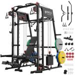 Mikolo Smith Machine, 2200lbs Squat Rack with LAT-Pull Down System & Cable Crossover Machine, Power Rack and Packages (BPRO230CPHGP with Weight Stack)