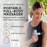 Sharper Image Powerboost Move - Mini Percussion Massage Gun| 4 Attachments, 4 Speeds, FSA Eligible| Full Body Back & Shoulder Massager| Deep Tissue Muscle Recovery| Portable Pain Relief Massage Tool