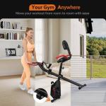 Foldable Exercise Bike - Stationary Bike for Home with 5.5 Pound Flywheel and Arm Resistance Bands, 300LB Capacity, 10dB Quiet, Heart Rate Monitor for Small Apartment Cardio Black