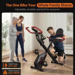 Foldable Exercise Bike - Stationary Bike for Home with 5.5 Pound Flywheel and Arm Resistance Bands, 300LB Capacity, 10dB Quiet, Heart Rate Monitor for Small Apartment Cardio Black