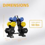 Fitvids Neoprene Dumbbell Set with 3-Tier Rack - 5/8/12LB Pairs (Total 50LB), Non-Slip Strength Training Weights for Home Gym & Fitness Equipment (Beginners & Women)