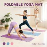 Foldable Yoga Mat Thick Non-Slip Exercise Mat - Packable Travel Fitness Mat with Carrying Bag for Yoga, Pilates, Workout, Home & Gym (purple)