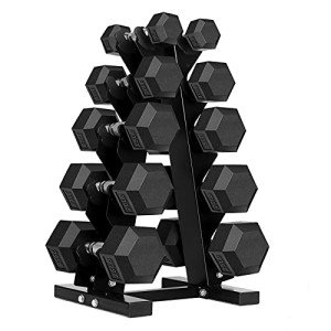 150 lb Rubber Coated Dumbbell Set with Rack