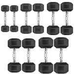 150 lb Rubber Coated Dumbbell Set with Rack