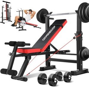 Foldable 6-in-1 Weight Bench Set with Squat Rack