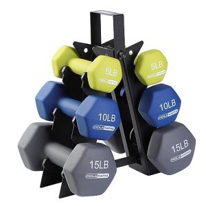 HolaHatha Neoprene Dumbbell Set with Rack