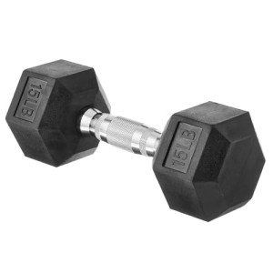 15-Pound Rubber Hex Dumbbell with Ergonomic Grip