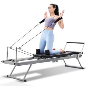 Pilates Reformer Foldable, 91" Big Size Pilates Machine,5 Metal Springs Resistance,Full-Body Workout Equipment for Home Use and Gym Workout, Suitable for Beginners and Intermediate Users