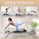 Pilates Reformer Foldable, 91" Big Size Pilates Machine,5 Metal Springs Resistance,Full-Body Workout Equipment for Home Use and Gym Workout, Suitable for Beginners and Intermediate Users