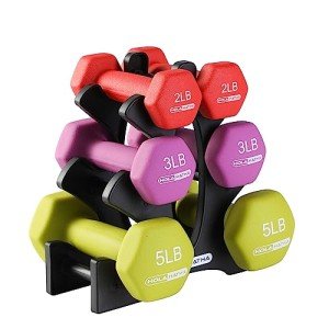 HolaHatha Neoprene Dumbbell Weights Set & Rack for Home Workout, 20 Lbs, Multicolor