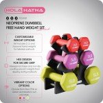 HolaHatha Neoprene Dumbbell Weights Set & Rack for Home Workout, 20 Lbs, Multicolor