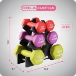 HolaHatha Neoprene Dumbbell Weights Set & Rack for Home Workout, 20 Lbs, Multicolor