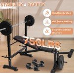 MAIDOMA Standard Weight Bench Set with Leg Extension & Curl, Adjustable & Foldable Bench Press, Flat Incline Decline Workout Bench for Home Gym Full Body(US Stock)