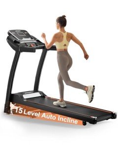 Auto Incline Treadmill 3.0HP, Treadmills for Home with 0-15 Level Incline, 6.2 MPH Speed, 300 Lbs Capacity, Heart Rate Sensors, Hydraulic Folding Treadmill
