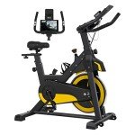 PayLessHere Exercise Bike Indoor Cycling Bike Stationary,Fitness Training Bike with Comfortable Seat Cushion,LCD Monitor Workout bike for Home Cardio Workout Fitness Machine,Yellow