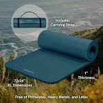 Retrospec Solana Yoga Mat 1" Thick w/Nylon Strap for Men & Women - Non Slip Exercise Mat for Home Yoga, Pilates, Stretching, Floor & Fitness Workouts - Ocean Blue
