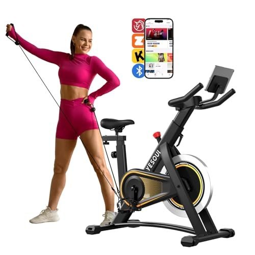 Exercise Bike,Yesoul Stationary Bikes for Home with 2 Resistance Bands, Exclusive App, Low Noise Indoor Cycling Bike with 300lbs Weight Capacity,Comfortable Seat Cushion and Upgraded LED Monitor,Rich Fitness Courses for Home Gym Cardio Workout Training