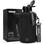 YOUCAN PLATO 74 oz Half Gallon Water Bottle with Sleeve-Large Water Bottle -Big Gym Water Bottle for Man or Women with Straw- Gallon Water Jug with Handle -BPA Free- Leakproof, Workout bottle,Black