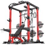 Power Rack Power Cages Multi-Function Squat Rack with Cable Crossover System Selectable More Training Attachment Weight Cage for Garage & Home Gym (Red, B Set L01 Power Cage+Weight Bench)