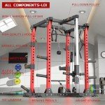 Power Rack Power Cages Multi-Function Squat Rack with Cable Crossover System Selectable More Training Attachment Weight Cage for Garage & Home Gym (Red, B Set L01 Power Cage+Weight Bench)