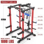 Power Rack Power Cages Multi-Function Squat Rack with Cable Crossover System Selectable More Training Attachment Weight Cage for Garage & Home Gym (Red, B Set L01 Power Cage+Weight Bench)