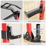 Power Rack Power Cages Multi-Function Squat Rack with Cable Crossover System Selectable More Training Attachment Weight Cage for Garage & Home Gym (Red, B Set L01 Power Cage+Weight Bench)