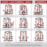 Power Rack Power Cages Multi-Function Squat Rack with Cable Crossover System Selectable More Training Attachment Weight Cage for Garage & Home Gym (Red, B Set L01 Power Cage+Weight Bench)