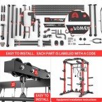 Power Rack Power Cages Multi-Function Squat Rack with Cable Crossover System Selectable More Training Attachment Weight Cage for Garage & Home Gym (Red, B Set L01 Power Cage+Weight Bench)