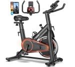 Exercise Bike, Brake Pad Stationary Bikes for Home with App Compatible, Indoor Cycling Bike with 350lbs Weight Capacity Comfortable Seat and Digital Display