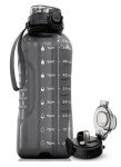 AQUAFIT 64 oz Water Bottle with Time Marker - 2in1 Straw & Chug Lid - BPA Free Big Water Bottle with Straw - Gym Water Bottle with Strap - Water Jug (64 Ounces, Gray)