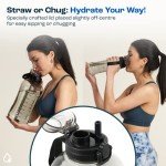 AQUAFIT 64 oz Water Bottle with Time Marker - 2in1 Straw & Chug Lid - BPA Free Big Water Bottle with Straw - Gym Water Bottle with Strap - Water Jug (64 Ounces, Gray)