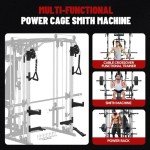 FAGUS H All in One Home Gym System Workout Station with Weight Bench, Multi-Function Smithe Machine Power Cage with Cable Crossover, Tripe-Sided Independent Load Posts Functional Trainer, Black