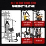 FAGUS H All in One Home Gym System Workout Station with Weight Bench, Multi-Function Smithe Machine Power Cage with Cable Crossover, Tripe-Sided Independent Load Posts Functional Trainer, Black
