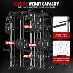 FAGUS H All in One Home Gym System Workout Station with Weight Bench, Multi-Function Smithe Machine Power Cage with Cable Crossover, Tripe-Sided Independent Load Posts Functional Trainer, Black