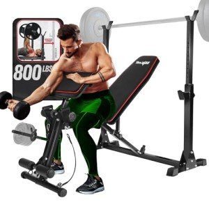 Yes4All Adjustable Weight Bench with Rack, 800lbs Workout Bench Press with Leg Extension, Preacher Curl Pad & Resistance Bands for Home Gym