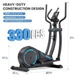 Elliptical Machine, Dripex Magnetic Elliptical Exercise Machine for Home, Quiet & Smooth Elliptical Trainer w/ 8KG Flywheel, 15.3IN Stride, 16 Levels Resistance, LCD Monitor, Pulse Sensor (Blue)