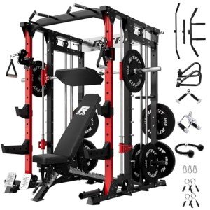 RitFit Buffalo Smith Machine, Power cage with LAT-Pull Down System & Cable Crossover System, All-in-One Squat Rack for Home Gym, Power Rack and Packages