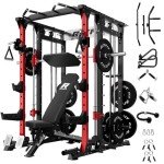 RitFit Buffalo Smith Machine, Power cage with LAT-Pull Down System & Cable Crossover System, All-in-One Squat Rack for Home Gym, Power Rack and Packages