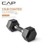 CAP Barbell Coated Dumbbell Weights with Padded Grip, Single, 15 LBS