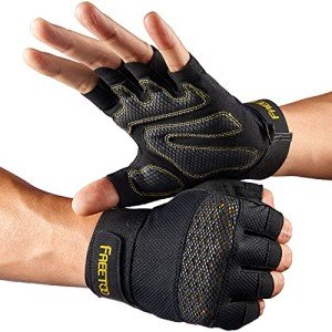 FREETOO Workout Gloves for Men, [Full Palm Protection] [Ultra Ventilated] Weight Lifting Gloves with Cushion Pads and Silicone Grip Gym Gloves Sturdy Training Gloves for Exercise Fitness