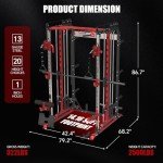 SimthΔ Machine Power Cage with Adjustable Preacher Curl Weight Bench, All-in-One Squat Rack with LAT-Pull Down & 1:1 Ratio Cable Crossover System, Multi-Function Power Rack for Home Gym, Red