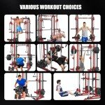 SimthΔ Machine Power Cage with Adjustable Preacher Curl Weight Bench, All-in-One Squat Rack with LAT-Pull Down & 1:1 Ratio Cable Crossover System, Multi-Function Power Rack for Home Gym, Red