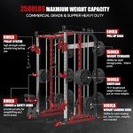 SimthΔ Machine Power Cage with Adjustable Preacher Curl Weight Bench, All-in-One Squat Rack with LAT-Pull Down & 1:1 Ratio Cable Crossover System, Multi-Function Power Rack for Home Gym, Red