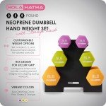 HolaHatha Neoprene Dumbbell Weights Set & Rack for Home Workout, 32 Lbs, Multicolor