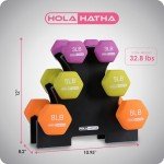 HolaHatha Neoprene Dumbbell Weights Set & Rack for Home Workout, 32 Lbs, Multicolor