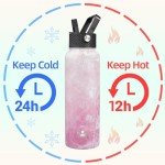 Konokyo 40oz Insulated Water Bottle Stainless Steel Sport Bottles with 3 Lids,Marble Blossom