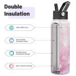 Konokyo 40oz Insulated Water Bottle Stainless Steel Sport Bottles with 3 Lids,Marble Blossom