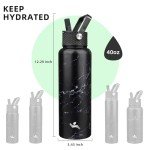 Konokyo 40oz Insulated Water Bottle Stainless Steel Sport Bottles with 3 Lids,Marble Blossom