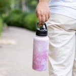 Konokyo 40oz Insulated Water Bottle Stainless Steel Sport Bottles with 3 Lids,Marble Blossom