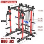 Fitness equipment all-in-one machine, the use of exquisite steel frame, to ensure the stability of the equipment, durable, suitable for garage home gym (Red, New L02+Weight Bench+Cast Iron 220LBS)
